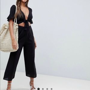 ASOS Black Linen Cut-Out Jumpsuit